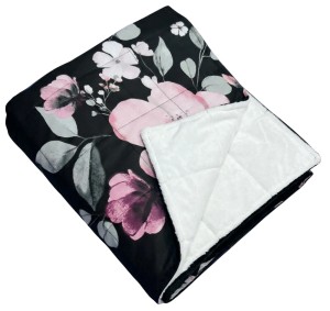 Kołderka Obciążeniowa, Terapeutyczna  - Kwiaty na czarnym - Bawełna + Futerko
