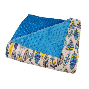 Kołdra Obciążeniowa - Terapia sensoryczna - Piórka Niebieskie - Bawełna + Minky