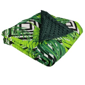 Kołdra Obciążeniowa - Zielone Liście + Krata - Bawełna + Minky 